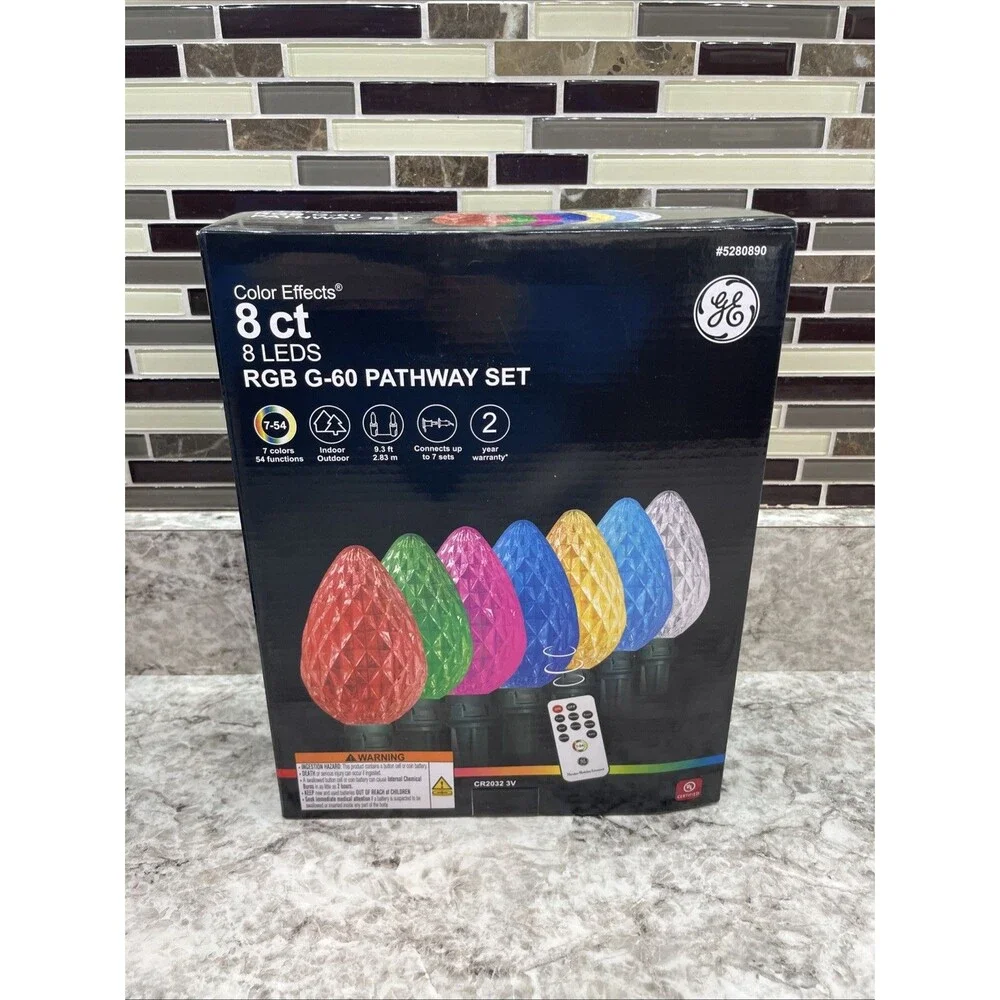 8-Count GE Color Effects Diamond Faceted G-60 RGB Pathway LED Lights w/Remote X2